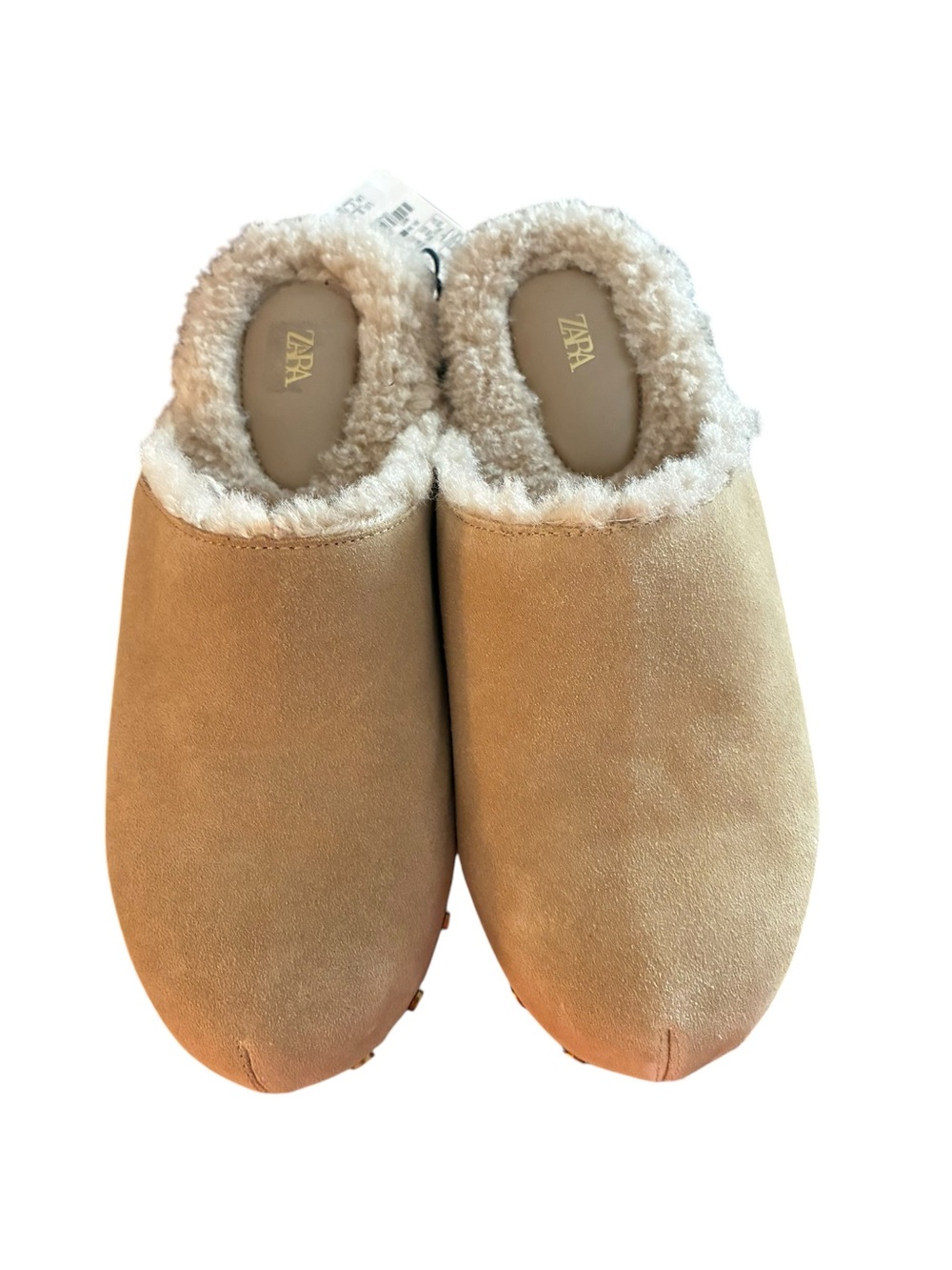 Zara Camel Faux Suede Slip-On Mules with Plush Lining